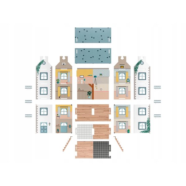 Playtive Casa delle Bambole in Legno 66 cm con 3 Piani e Porte Apribili