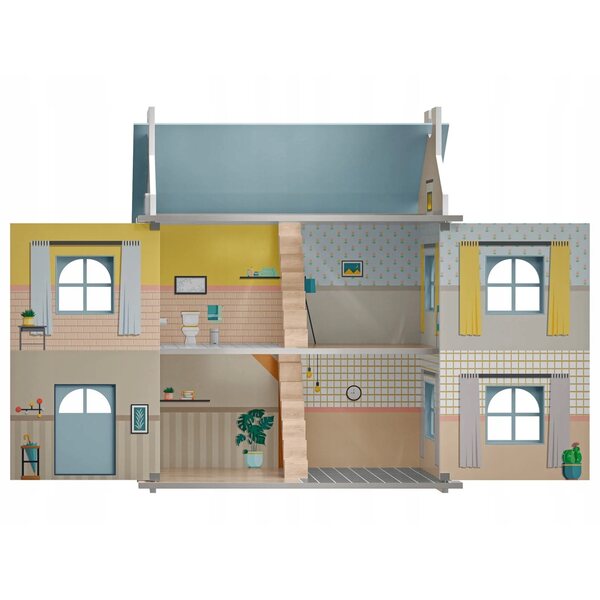 Playtive Casa delle Bambole in Legno 66 cm con 3 Piani e Porte Apribili