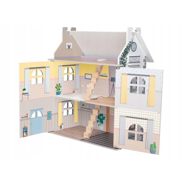 Playtive Casa delle Bambole in Legno 66 cm con 3 Piani e Porte Apribili