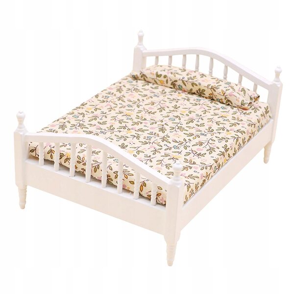 Einzelbett aus Holz, Miniatur für Puppenhaus 1/12, weiß und grün