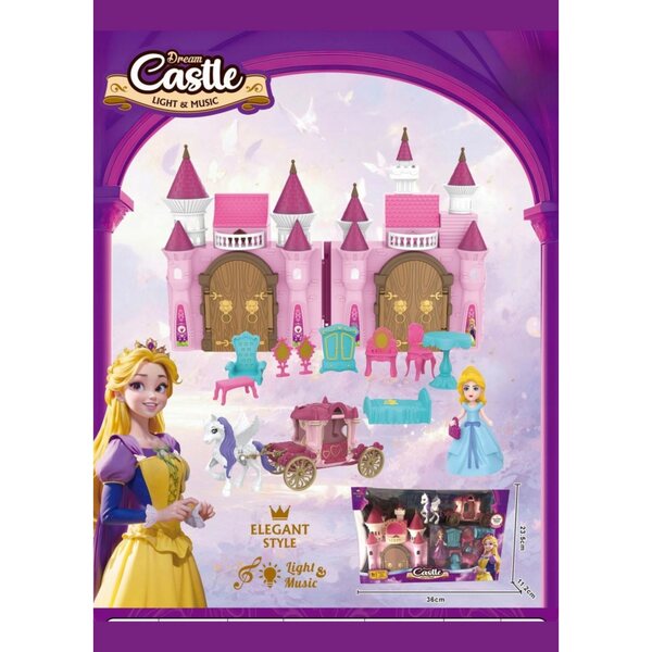 Castello Principesca con Carrozza, Mobili e Luci LED per Bambini da 3+