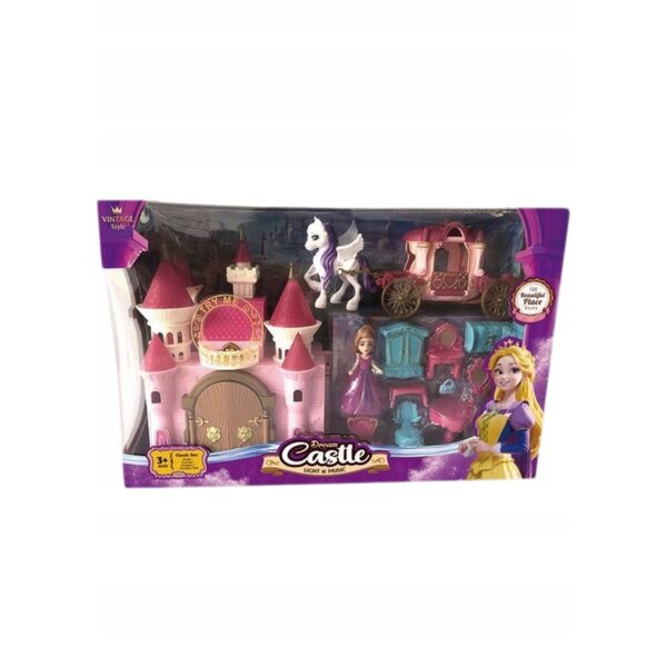 Castello Principesca con Carrozza, Mobili e Luci LED per Bambini da 3+
