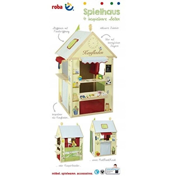 ROBA 6962 Grande Casetta in Legno per Bambini con 4 Pareti Multifunzionali