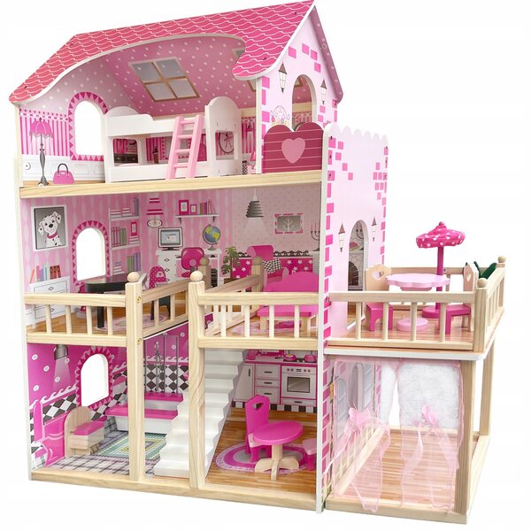 NADIA Puppenhaus mit Terrasse, Pavillon und Holzmöbeln 90 cm