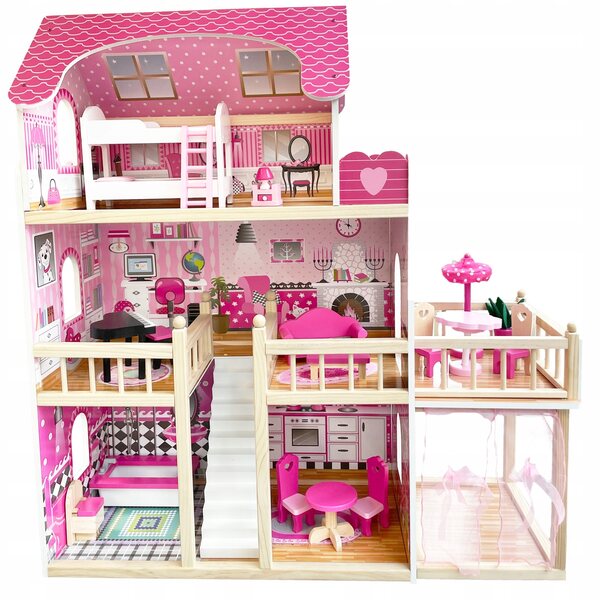 NADIA Puppenhaus mit Terrasse, Pavillon und Holzmöbeln 90 cm