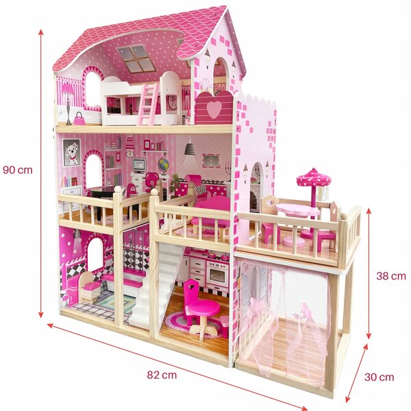 NADIA Puppenhaus mit Terrasse, Pavillon und Holzmöbeln 90 cm