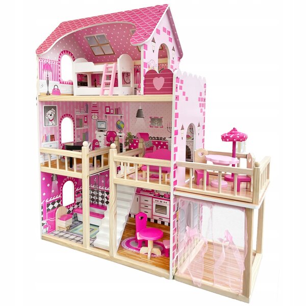 NADIA Puppenhaus mit Terrasse, Pavillon und Holzmöbeln 90 cm
