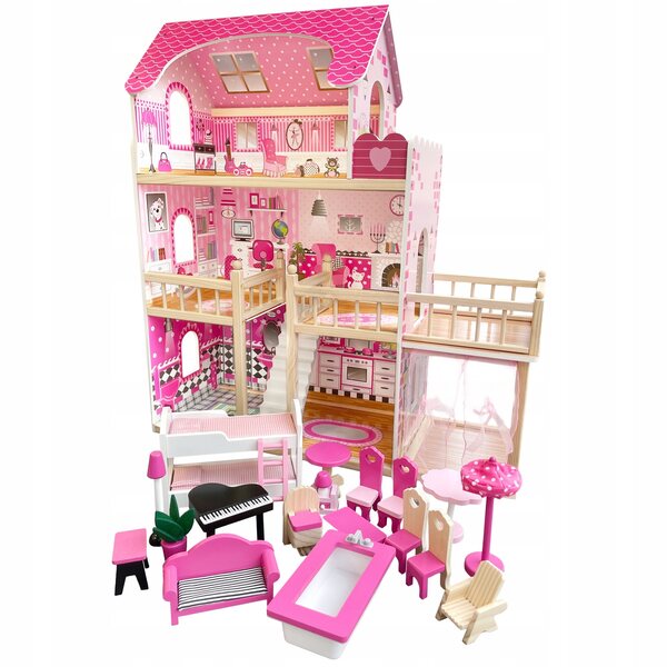 NADIA Puppenhaus mit Terrasse, Pavillon und Holzmöbeln 90 cm
