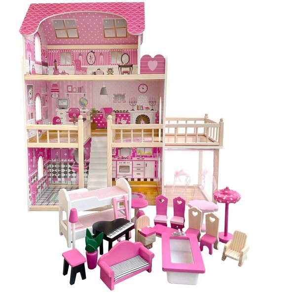 NADIA Puppenhaus mit Terrasse, Pavillon und Holzmöbeln 90 cm