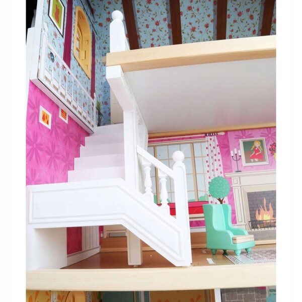 Bino großes Puppenhaus aus Holz mit drei Etagen und Zubehör für Kinder