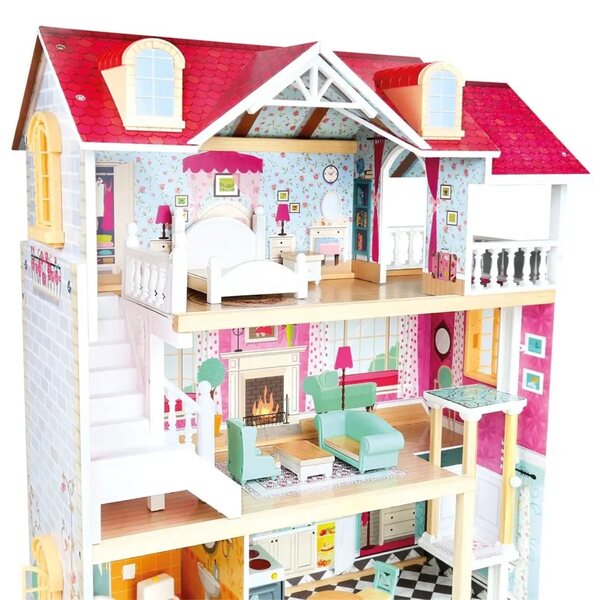 Bino großes Puppenhaus aus Holz mit drei Etagen und Zubehör für Kinder
