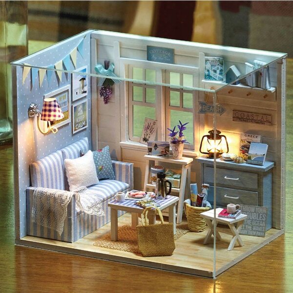 DIY 3D-Miniaturhaus mit LED-Beleuchtungskamera Habarri Blue