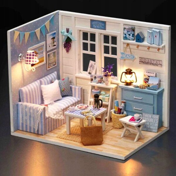 DIY 3D-Miniaturhaus mit LED-Beleuchtungskamera Habarri Blue