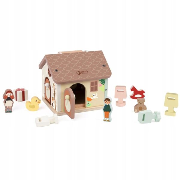 Casa delle bambole in legno con 11 elementi sensoriali Classic World 18m+