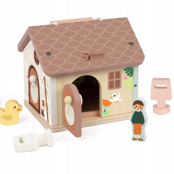 Casa delle bambole in legno con 11 elementi sensoriali Classic World 18m+