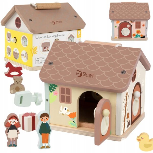 Casa delle bambole in legno con 11 elementi sensoriali Classic World 18m+