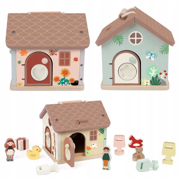 Casa delle bambole in legno con 11 elementi sensoriali Classic World 18m+