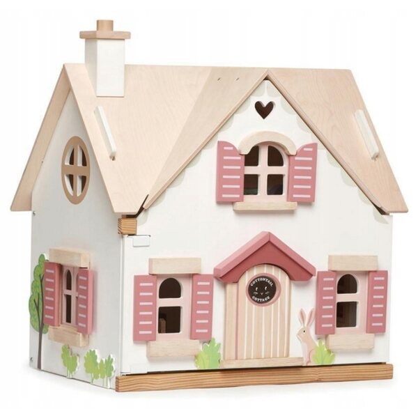 Tender Leaf Toys Zweistöckiges Puppenhaus mit Holzmöbeln, 50,5 cm