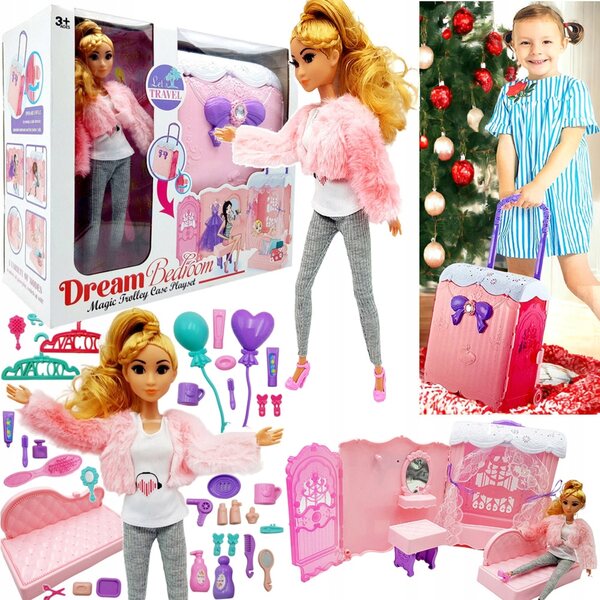 Casa delle bambole per bambini Sapphire - Valigia portatile per casa delle bambole con accessori su ruote