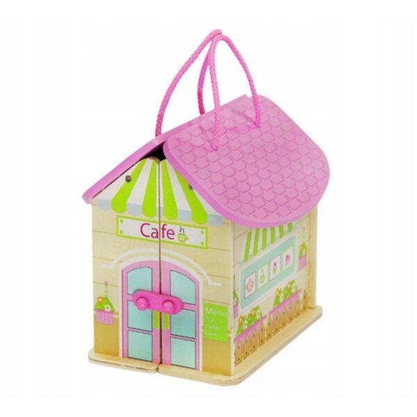 Casa delle bambole in legno Ho 25,5 cm - caffè portatile con accessori