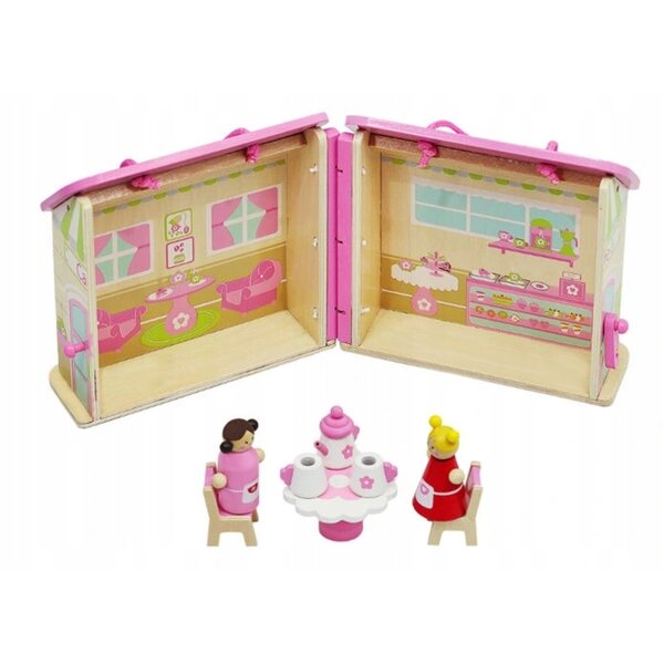 Casa delle bambole in legno Ho 25,5 cm - caffè portatile con accessori