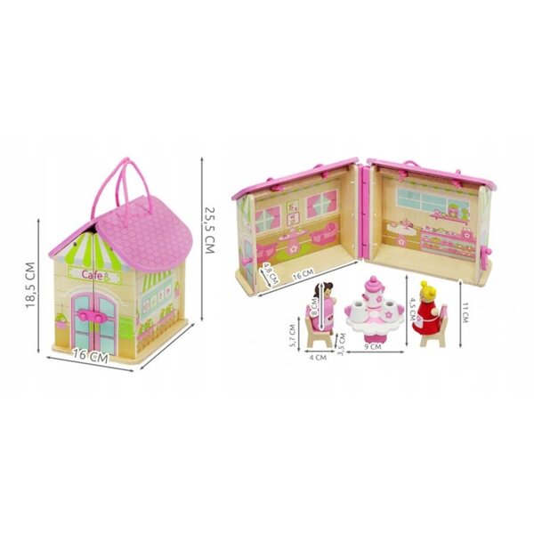 Casa delle bambole in legno Ho 25,5 cm - caffè portatile con accessori