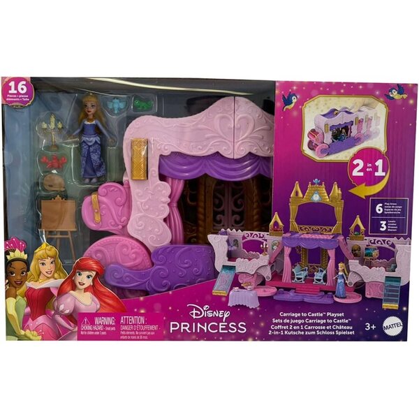 Karoca-Zamek 2 in 1 Disney Aurora con 6 Aree di Gioco e Accessori Inclusi