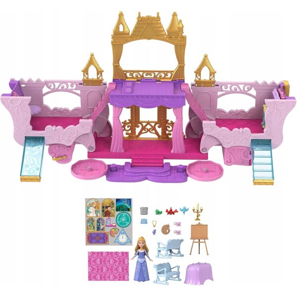 Karoca-Zamek 2 in 1 Disney Aurora con 6 Aree di Gioco e Accessori Inclusi