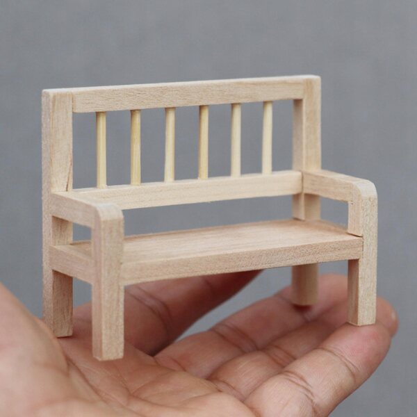 Miniaturowe drewniane krzesło w skali 1/12 domek dla lalek ławka w parku ręcznie robione rękodzieło DIY