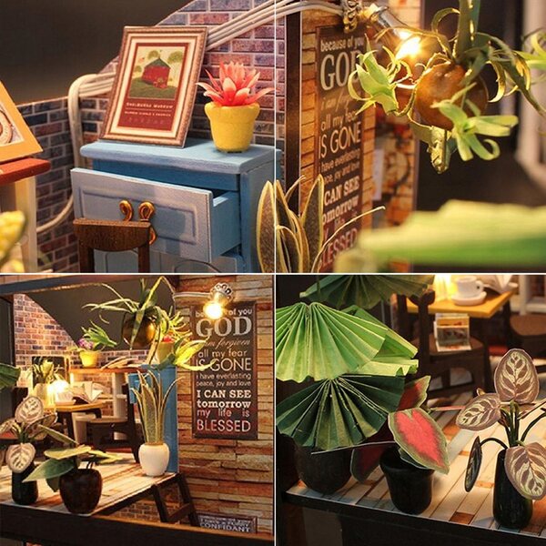 DIY Puppenhaus-Set aus Holz mit Möbeln und LED-Leuchten 1:24