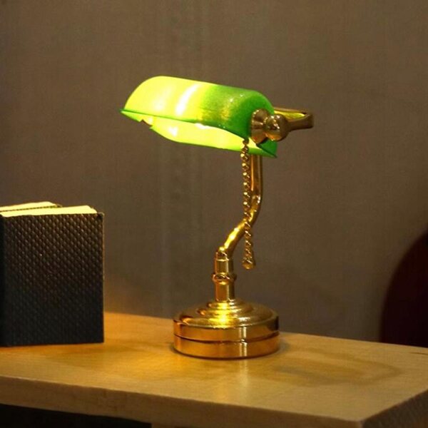 Lampe de table verte miniature vintage Dollhouse 1:12