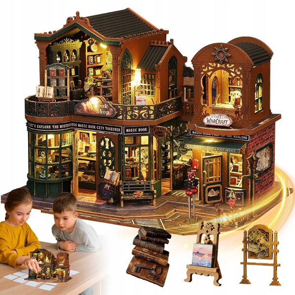 3D-Miniaturpuzzle Twilight Bücherregal aus Holz mit LED 431 Teile für Erwachsene und Kinder