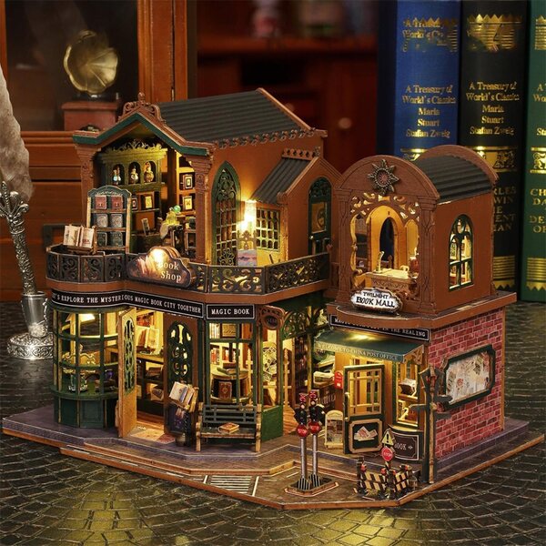 3D-Miniaturpuzzle Twilight Bücherregal aus Holz mit LED 431 Teile für Erwachsene und Kinder