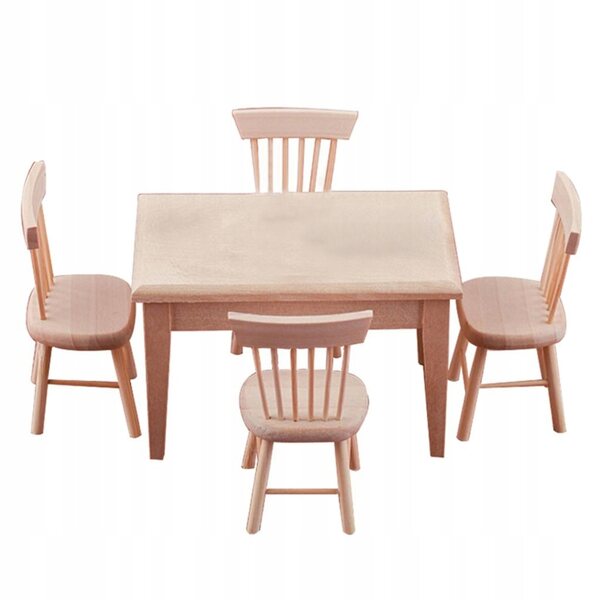 Ensemble miniature de table et chaises en bois 1:12 pour maison de poupée