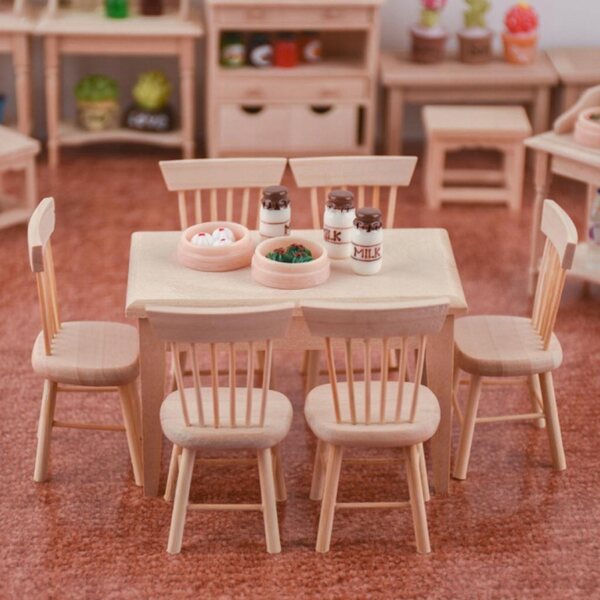 Ensemble miniature de table et chaises en bois 1:12 pour maison de poupée