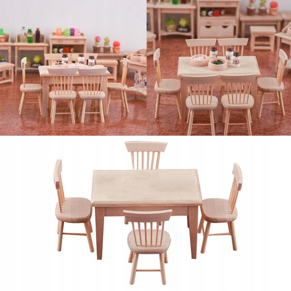 Ensemble miniature de table et chaises en bois 1:12 pour maison de poupée