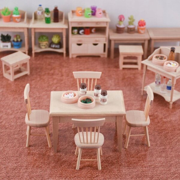 Ensemble miniature de table et chaises en bois 1:12 pour maison de poupée