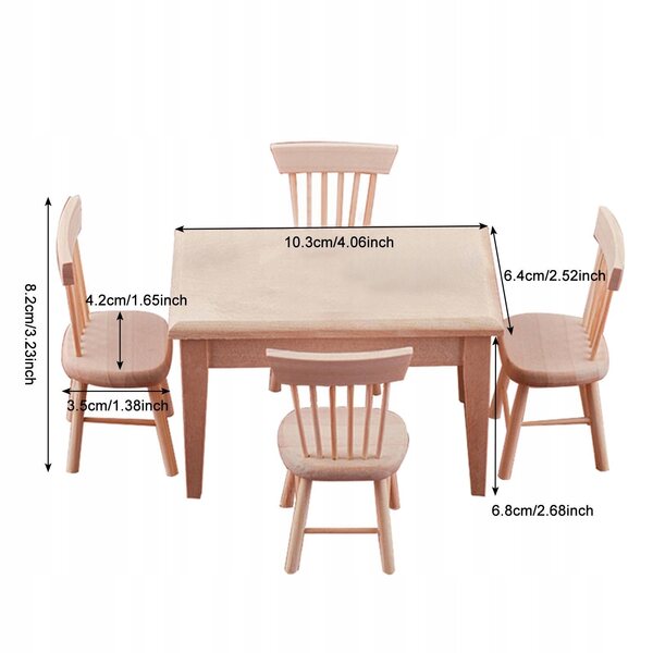 Ensemble miniature de table et chaises en bois 1:12 pour maison de poupée