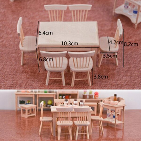 Ensemble miniature de table et chaises en bois 1:12 pour maison de poupée