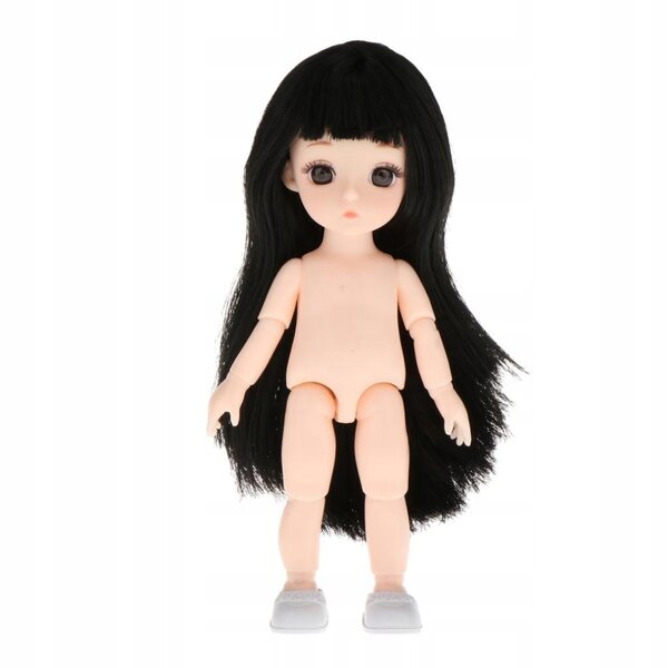 16 cm große bewegliche Puppe mit Gelenken – nackter Vinylkörper und schwarzes Haar