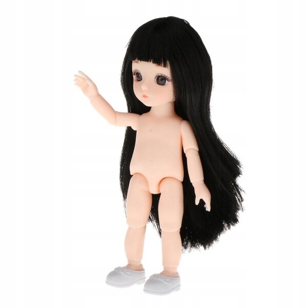 16 cm große bewegliche Puppe mit Gelenken – nackter Vinylkörper und schwarzes Haar