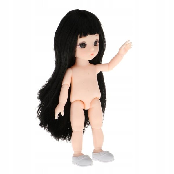 16 cm große bewegliche Puppe mit Gelenken – nackter Vinylkörper und schwarzes Haar