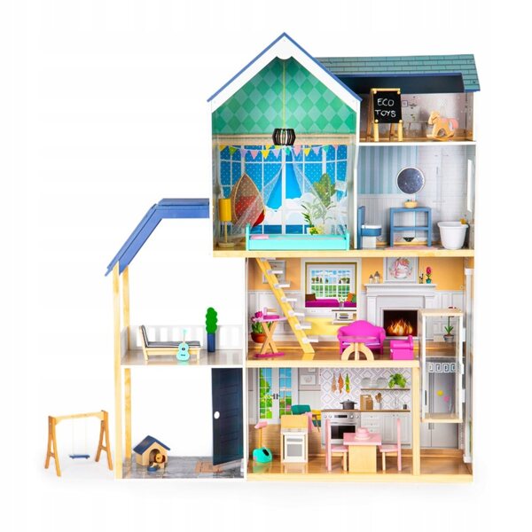 138 cm großes hölzernes Puppenhaus der Maya mit 28 Möbeln und Aufzug