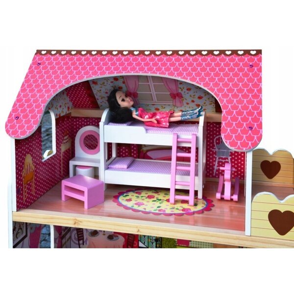 LENA 90 cm Puppenhaus mit Möbeln und LED-Lampen, aus Holz, sicher und kreativ