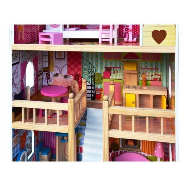 LENA 90 cm Puppenhaus mit Möbeln und LED-Lampen, aus Holz, sicher und kreativ