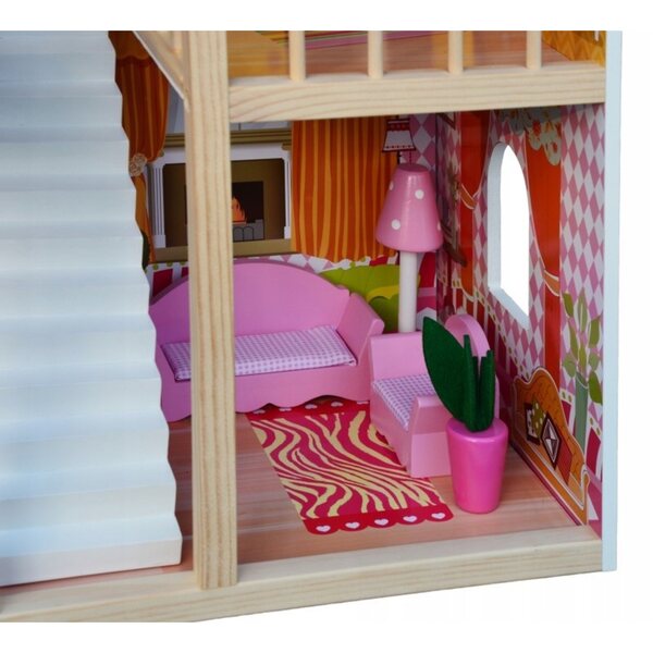 LENA 90 cm Puppenhaus mit Möbeln und LED-Lampen, aus Holz, sicher und kreativ