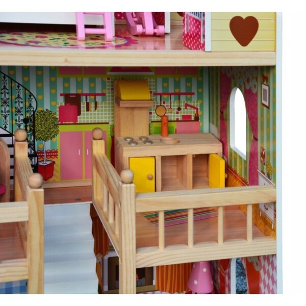 LENA 90 cm Puppenhaus mit Möbeln und LED-Lampen, aus Holz, sicher und kreativ