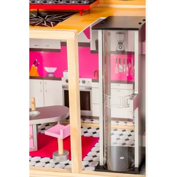 Derrson Charlotte Puppenhaus aus Holz mit 4 Zimmern und Möbeln, 114 cm