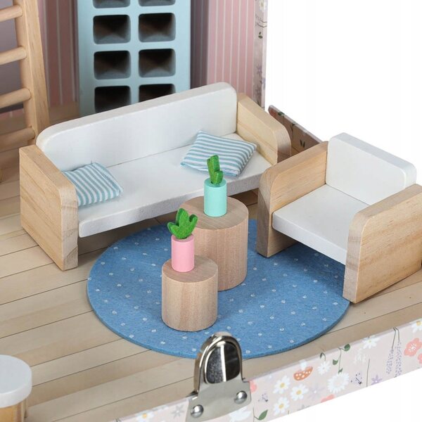Koffer-Puppenhaus mit Holzmöbeln und tragbarem Zubehör für Kinder