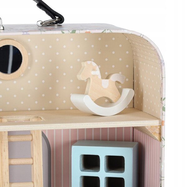 Koffer-Puppenhaus mit Holzmöbeln und tragbarem Zubehör für Kinder